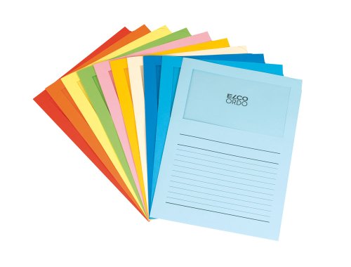 Elco 29488 Ordo Classico Organisationsmappen mit Sichtfenster 120 g/m² 10 Farben sortiert 10 Papiermappen (220 x 310 mm) mit Aufdruck und Fenster, 180 x 100 mm, Karton mit 100 Stück