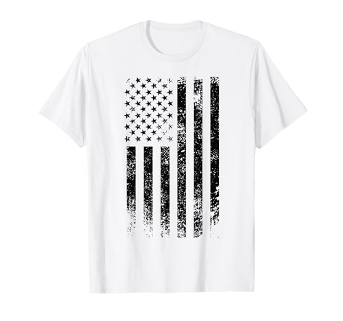 Patriotic USA Black American Flag Distressed Grunge Graphic T-Shirt