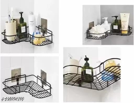1PCS Packing Wall Mounted Self-Adhesive Bathroom Corner Shelf/Kitchen Rack & Holder - Bathroom Accessories (Material-GI Metal, Powder Coated Finish, Black, Pack of 1)|DEV-P284 3