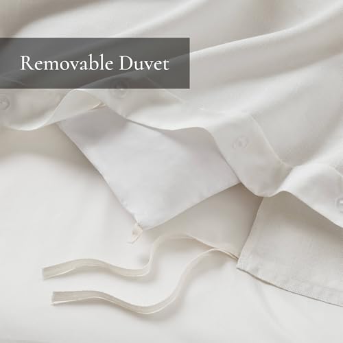 Image of Madison Park Signature Oversized Queen Comforter Set, Luxury Hotel Style Bedding with Embroidered Details, All Season Down Alternative Comforter, Matching Shams&Decorative Pillows, Tan /Ivory, 8 Piece