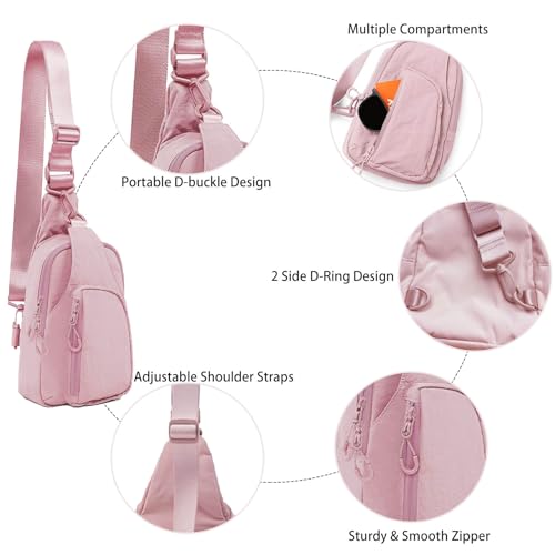 Small Sling Bag for Women Crossbody Bag with Adjustable Straps Lightweight Small Nylon Chest Bag for Casual Travel Walking Pink3