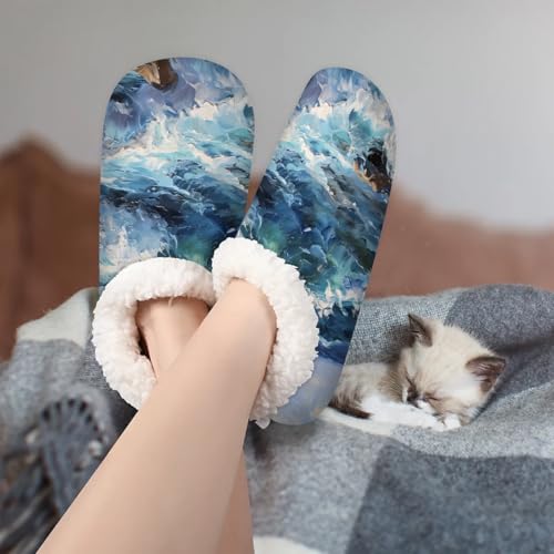 Slippers for Women Sea Sky Blue Warm Soft Cozy Warm House Slipper With Fuzzy Closed Back Anti-Slip Memory Foam Non Slip Sole for Indoor Bedroom Winter Ladies Shoes Medium 7-83