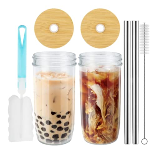 Premium Mason Jar Glass Tumblers with Sealable Lids, Reusable, Durable, and Versatile Iced Coffee Cups