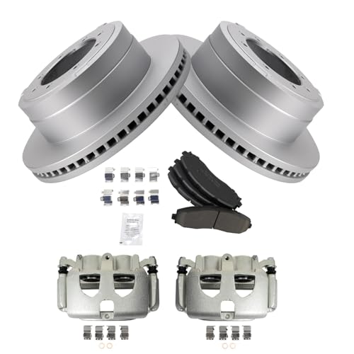 Image of TRQ Rear Brake Pad, Caliper, & Rotor Kit Ceramic Premium G-Coated Compatible with 2013-2019 Ford F-350 Super Duty 2013-2014 F-450 Super Duty