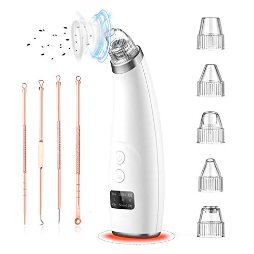 Aspirador de poros para eliminar puntos negros, limpiador de poros faciales, extractor de comedones de acné eléctrico, herramienta de succión recargable, 5 potencia de succión ajustable y 4 porbes