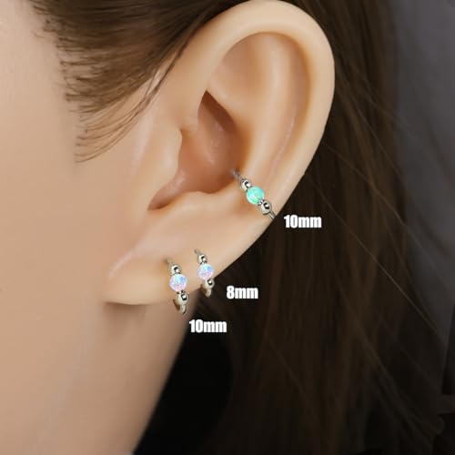 2Pcs 18G Hypoallergenic Cartilage Earrings for Women & Men 316L Surgical Steel Huggies Earrings for Sensitive Ears, Lightweight Mini Thin Jewelry for Tragus/Helix/Nose Multiple Piercing Opal Earrings4