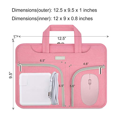 HESTECH Chromebook Case,11.6"-12.5 inch Polyester Laptop Sleeve Bag Handle/Shoulder Strap/Pockets for Acer Dell HP Samsung Toshiba ASUS C202 L210/Microsoft Surface Pro 7/3/4/5/6,Pink