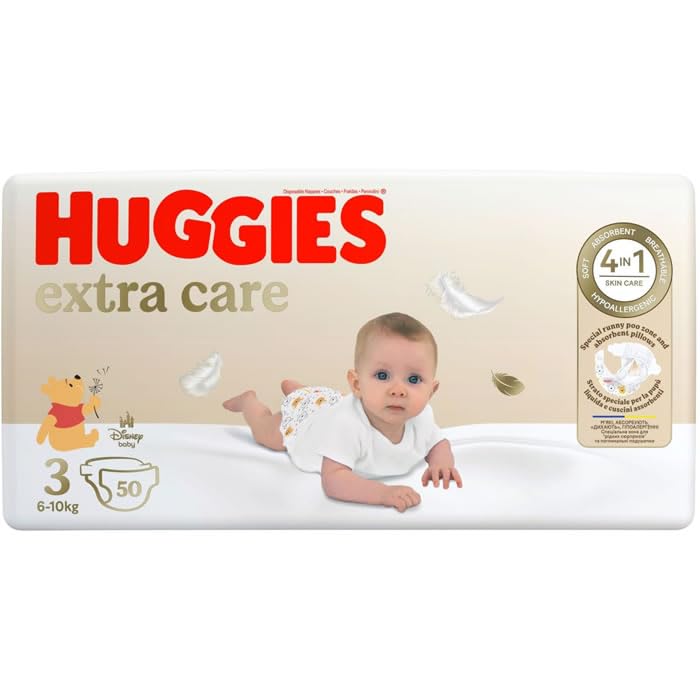 Huggies Extra Care Lot de 50 couches de taille 3 (6-10 Kg), ultra absorbantes, design Disney