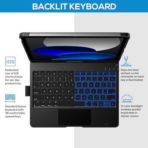 Image of typecase Touch iPad 11th 10th Generation Case with Keyboard (11 inch 2025, A16 & 10.9 inch 2022) - 360 Rotatable, 11-Color Backlit, Multi-Touch Trackpad, Pencil Holder, Thin & Light - Black