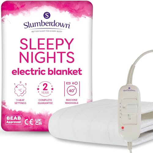 Slumberdown Sleepy Nights Electric Blanket Small Single - Warm, Cosy & Energy-Efficient Heated Blanket with 3 Heat Settings | BEAB-Approved, Washable & Easy-Fit Straps (122 × 61cm)