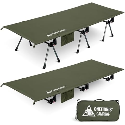 OneTigris SUPRANUBIS Camping Cot, Height Adjustable with Cot Leg Extenders, Strong Support 330lbs, Portable Folding Bed for Camping, Hiking, Travel, Truck, Beach, Office Nap (Ranger Green) Cover
