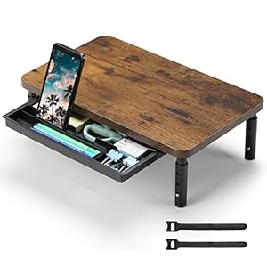ETHU Monitor Stand Riser with Storage Drawer, Solid Wood Desktop Organiser with 3 Height Settings, Ergonomic Computer Monitor Shelf for Home Office Desk, Fits Laptop PC iMac Printer (Walnut)