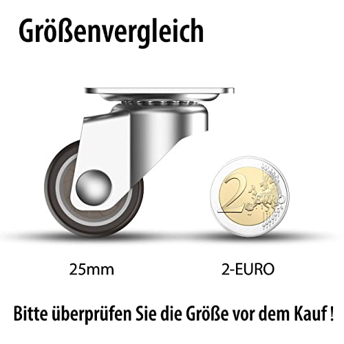 25mm Möbelrollen klein 4er Set Lenkrollen mit Bremsen Rollen für möbel klein mit 40kg Gesamtkapazität (2 Gummirollen mit Bremsen und 2 ohne)