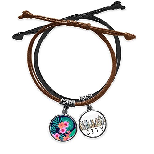 Bracelet fleur bleu ciel d'artisanat en cuir sidi et corde fine
