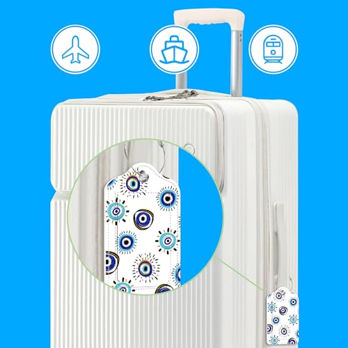 3 PCS Leather Luggage Tags for Suitcase Evil Eye Blue Bead Travel Cruise Luggage Tag with Stainless Steel Loop Name ID Label Privacy Cover for Women Men Travel4