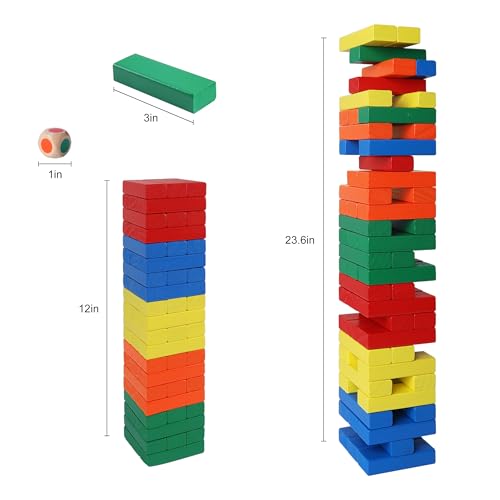 Image of GOTHINK Wooden Blocks Stacking Game with Storage Box, 60PCS Toppling Colorful Tower Building Blocks Balancing Puzzles Montessori Toys Learning Sorting Family Games Educational Toys Gifts for Kids