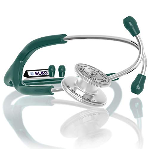Image of ELKO EL-160 Primus III AL Aluminum Head Stethoscope For Doctors and Medical Students | Double Sided Chest Piece For Adult & Pediatric Patients | U-Shaped PVC Tubing | Soft Sealing Ear Knobs (Green)