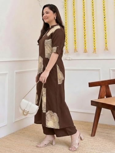 Image of ANNI Designer Women Viscose Blend Straight Fit Printed Kurta Palazzo Set | Mandarin Neck Outfit | Lightweight Breathable Fabric | Comfortable Elegant Styling for Office Casual Wear