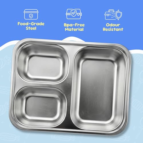 Image of Famyo Bento Lunch Box for Kids, June Unicorn | Leakproof, Stainless Steel, 3 Compartment, 4 Clip Lock & Secret Compartment, BPA Free