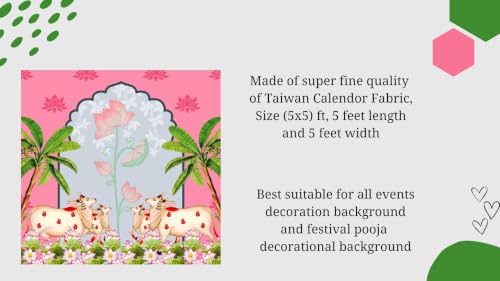 Image of varalakshmi Pooja Decoration Backdrop | pichwai backdrops Cloth for Decorations | Backdrop Cloth for Decoration Pooja (Light Pink 4 Cow (5x5 ft)) | puja Backdrop Decorations Cloth