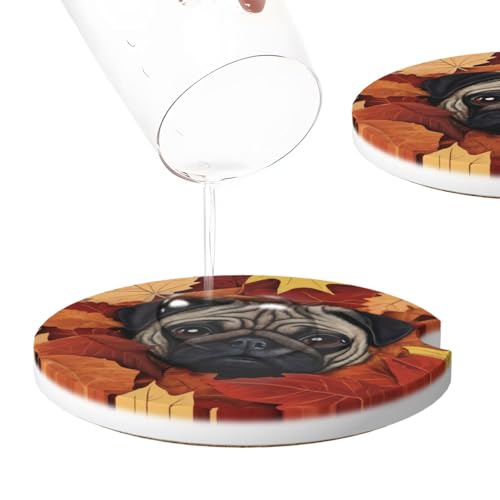 2pcs Car Cup Holder Coaster Pug Dog Absorbent miniatura 4