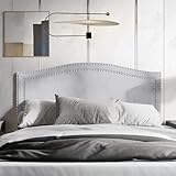 Castle Place Twin Curved Velvet Upholstered Headboard with Chrome Nailhead Trim, Silver Grey