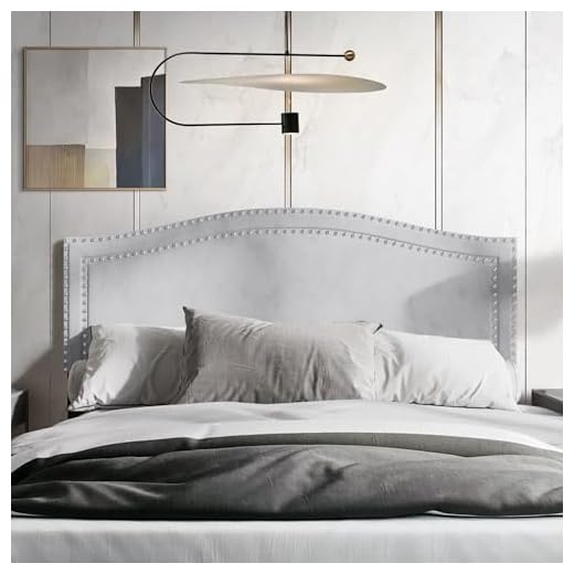 Castle Place Twin Curved Velvet Upholstered Headboard with Chrome Nailhead Trim, Silver Grey