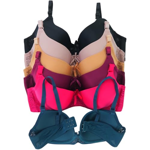 Image of ToBeInStyle Women's Pack of 6 Padded Assorted Styles Supportive Bras Cup Size - A to DDD