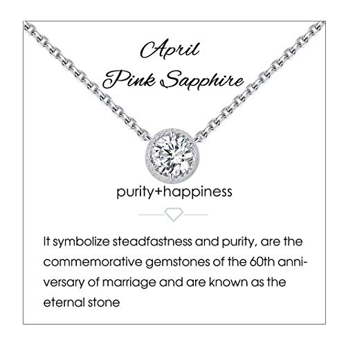 Presentski April Birthstone Necklace for Mom Crystal Necklace for Women Sterling Silver Necklace Birthday Stone Gifts