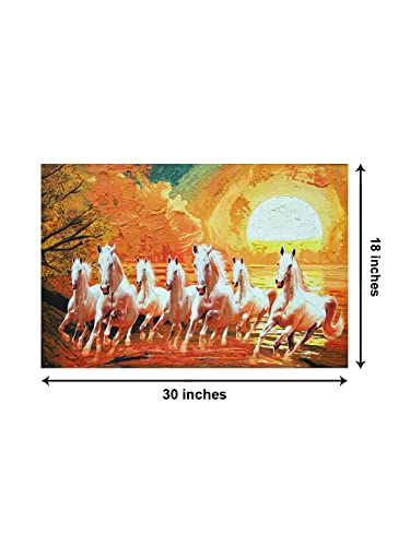 Image of 999Store Wooden Stretched Framed painting wall paintings for living room big size horses with frame art bed decor home Seven White Running Horses Wall frames canvas modern stylish hanging ( Canvas 18X30 Inches Strectched Canvas) FLP18300071