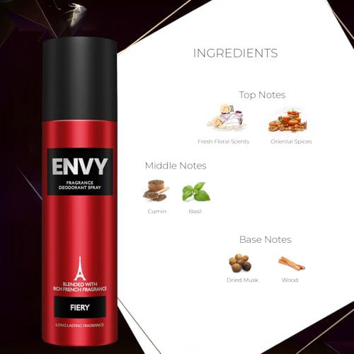 Image of ENVY Fiery 120 ML, Dark 140 ML & Absolute Deodorant 140 ML For Men, Pack of 3 | Long Lasting Deodorant Fragrance Scent