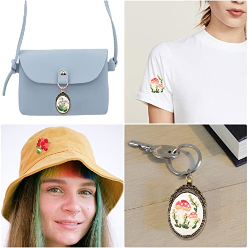 Image of ZOCONE 3 Packs Embroidery Necklace Kit, Embroidery Pendant Kits Mini Cross Stitch Kit with Hoop, Necklace, Pendant, Beads, Stamped Pattern Cloth, Instructions, etc., Embroidery Kits for Adults