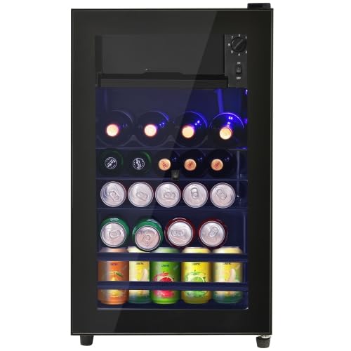 Merax Getränkekühlschrank 76L, Mini Kühlschrank mit Gefrierfach, 6L Gefrierfach + 70L Kühlfach, 43dB, LED-Beleuchtung, 5 Temperatureinstellungen, Energiesparend