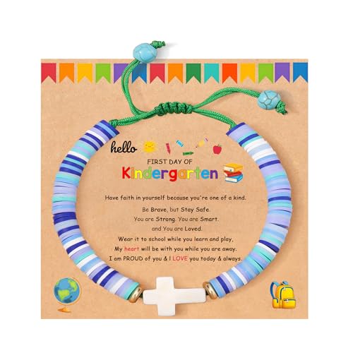 Image of First Day of School Gift Kindergarten Prek Bracelet Mommy and Me Bracelets Back to School Gifts Adjustable Cross Bracelets for Kids Girls Boys Jewelry Gift