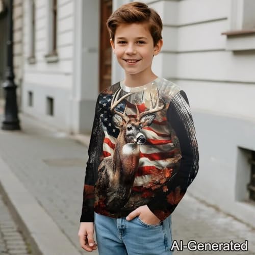Image of Renewold Boys Girls Tees Kids T-Shirt Long Sleeve Crewneck T Shirts Casual Athletic Tops Clothing for Home School Travel