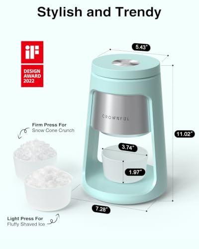Image of CROWNFUL Shaved Ice Machine, Blue 130W Electric Ice Shaver with 2 Ice Cups