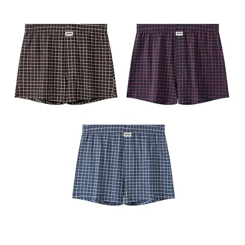 Xiaojmake Men's 3Pack Boxer Underwear Soft Breathable Cotton Underwear Sleepwear Shorts Pajama Bottom Plaid Lounge Shorts