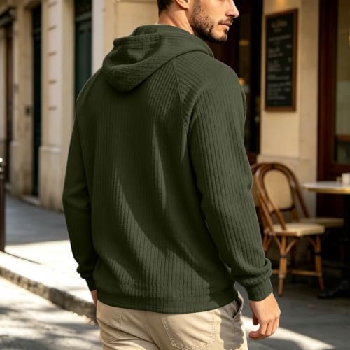 Mens Hoodies Pullover Waffle Hooded Sweatshirt with Drawstring Hood Pocket - image 8