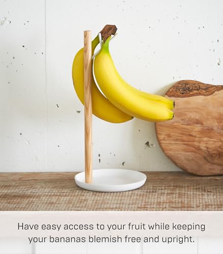 Yamazaki 2411 Tosca Banana Stand, White, Steel/Wood, 13 x 13 x 28 cm – Image 4