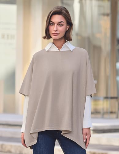 Image of PULI Women's Pullover Poncho Sweater Oversized Knit Layering Top Travel | Sleeveless and Layers Over Any Shirt At Home or Work