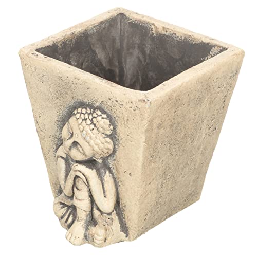 Happyyami Maceta Decorativa y Artística de Cemento Forma de Cabeza de Buda, Reutilizable para Plantas Suculentas Hogar o Balcón