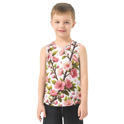 susiyo Spring Pink Cherry Flowers Branch Boys Sleeveless Tank Top Girls Athletic T Shirt2