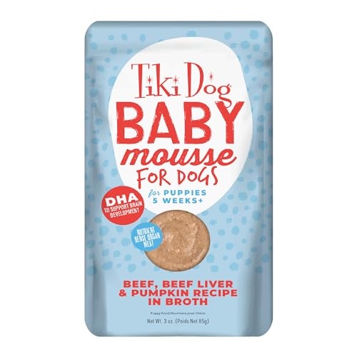 Tiki Dog Baby Mousse Wet Dog Food for Puppies, Beef & Beef Liver, 3 oz. Pouch (12 Count)
