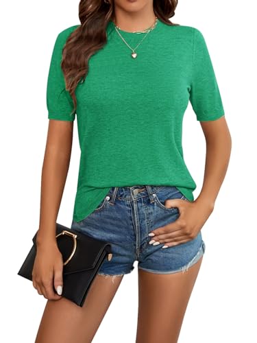 Image of Womens Short Sleeve Sweaters Tops Crew Neck Pullover Shirt Lightweight Knit Sweater Blouse