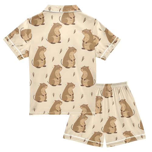 ALAZA Cute Capybara Funny Pajamas Satin Pajama Set Short Sleeve Button Down Sleepwear2