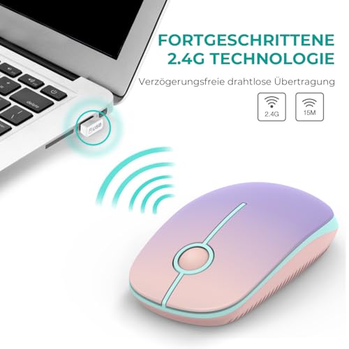 seenda Maus Kabellos, 2,4G Funkmaus mit 1600 DPI für PC/Laptop/Linux, 3 Leise Tasten, Für Links- und Rechtshänder, 18 Monate Akkulaufzeit(Rosa & Lila)