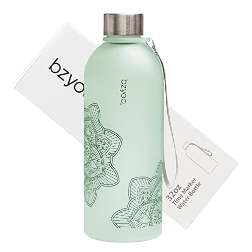 bzyoo Wasserflasche mit Zeitmarker, BPA-frei, mattierter Tritan-Kunststoff, wiederverwendbar, für Fitness, Sport, Fitnessstudio, Reisen, drinnen oder draußen, 1 Liter Cover