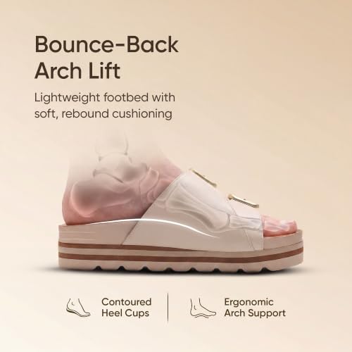 Image of Frido Women's Arch Support Wedge Sandals, Orthopedic Cushioned Platform Heels with Anti-Slip Sole, Comfortable Slip-On Footwear for Office, Travel, Daily Wear & Long Standing | Available in 3 Style- Buckle Strap, Velcro Strap & Classic Styles