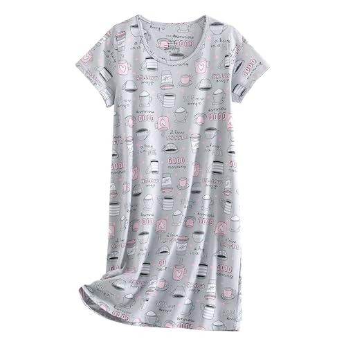 Image of PNAEONG 3 Pack Women's Cotton Nightgown Short Sleeve Shirt Print Sleepdress