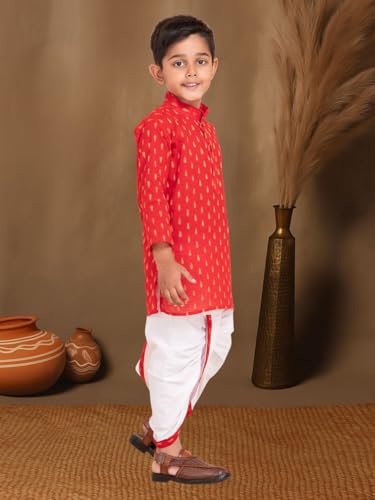 Image of Boys Dhoti Kurta Set for Kids - Cotton Kurta and Elastic Waist Dhoti - Traditional Dress